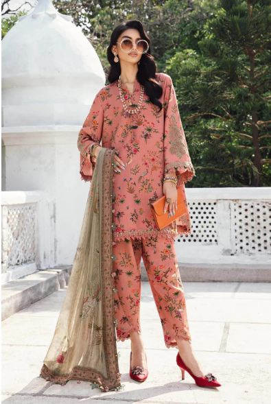 MARIA - B (M. PRINTS) 3 Piece Unstitched Embroidered Linen Suit | MPT-2707-A