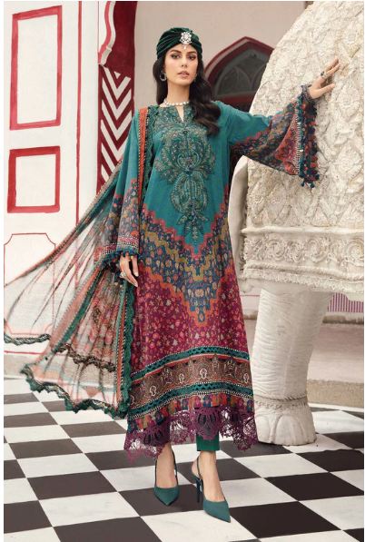 MARIA - B (M. PRINTS) - 3 Piece Unstitched Embroidered Cambric Suit | MPT-2710-B